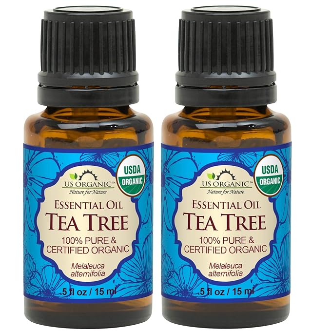 US Organic 100% Pure Tea Tree Essential Oil, Steam Distilled, USDA Certified Organic, for Hair, Skin, Scalp, Foot, Toenails, and More. Sourced from South Africa, Undiluted, Non-GMO (15 ml, 2 Pack)-VivaGrace Women
