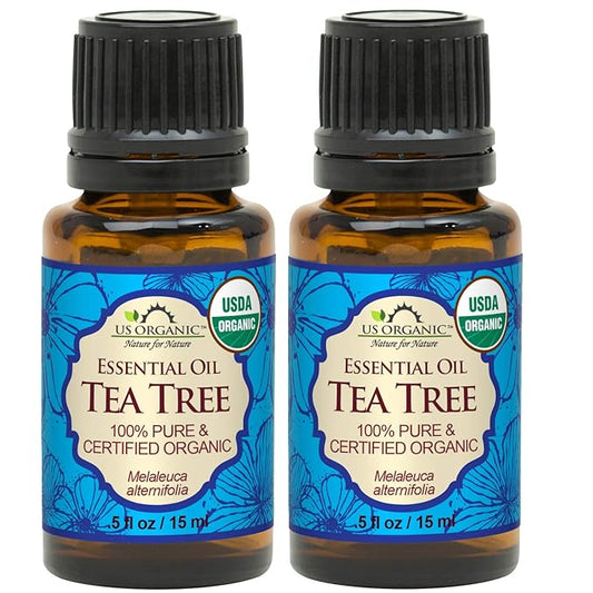 US Organic 100% Pure Tea Tree Essential Oil, Steam Distilled, USDA Certified Organic, for Hair, Skin, Scalp, Foot, Toenails, and More. Sourced from South Africa, Undiluted, Non-GMO (15 ml, 2 Pack)-VivaGrace Women