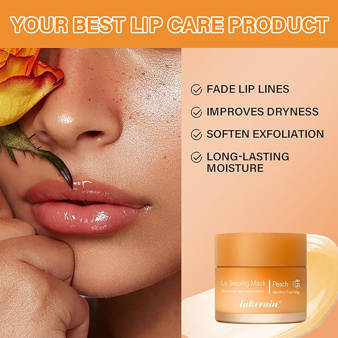 Lip Mask Sleeping,Nourish Hydrate Lip Mask,Lip Oil,Lip Balm, Lip Skin Care,Hydrating, Moisturizing Lip Lines Night Sleep Anti-chapped Lip Cream (Peach)-VivaGrace Women