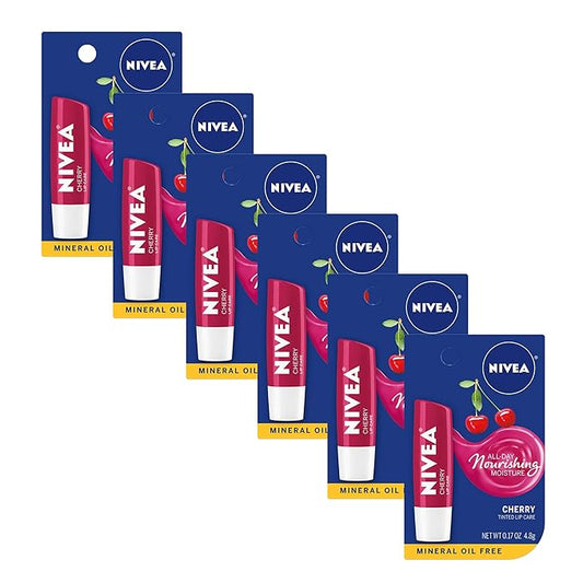 NIVEA Cherry Lip Care - Tinted Red for Beautiful, Moisturized Lips - .17 oz. Stick (Pack of 6)-VivaGrace Women