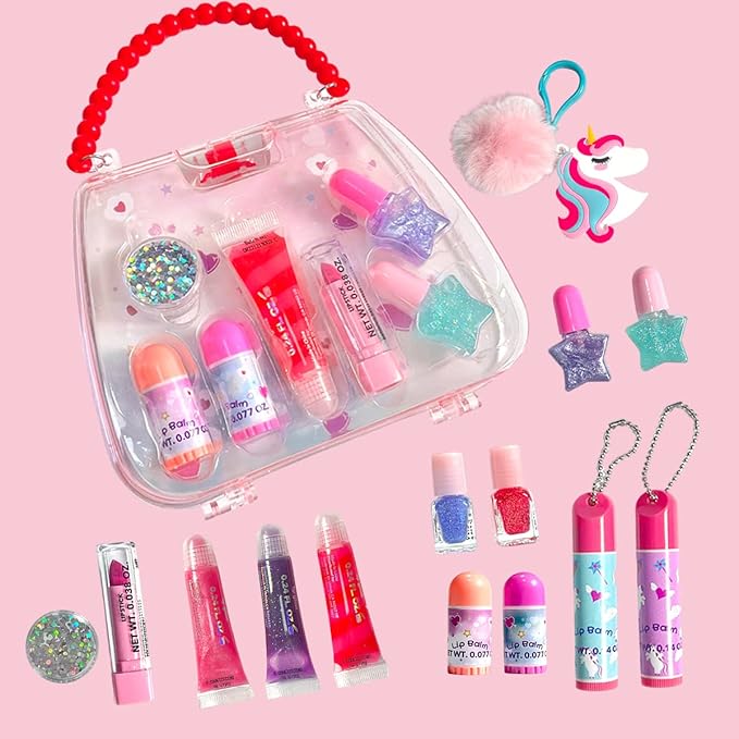 M&U 13Pcs Lip Balm and Nail Polish Gift Set for Kids Age 6-12, Abssorted Favors Moisturizing Lip Care Balm Tubes for Girls and Women, Washable Real Makeup Safe & Non-Toxic-VivaGrace Women