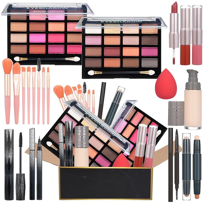 All in One Makeup Kit for Women Full Kit, Includes Eyeshadow,Foundation,Eyeliner,Mascara,Eyebrow pencil,Contour Stick, Makeup Brush, Makeup Sponge, Make Up Gift Set for Women, Teens-VivaGrace Women
