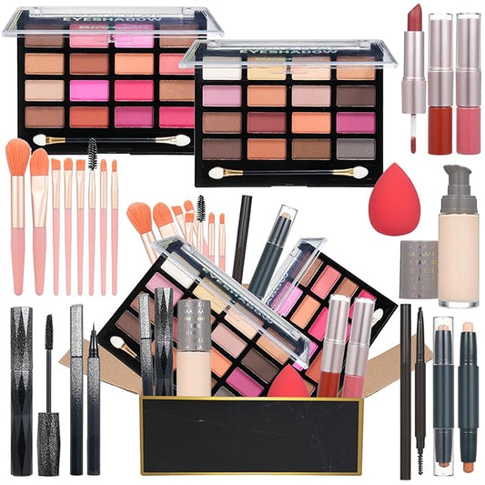 All in One Makeup Kit for Women Full Kit, Includes Eyeshadow,Foundation,Eyeliner,Mascara,Eyebrow pencil,Contour Stick, Makeup Brush, Makeup Sponge, Make Up Gift Set for Women, Teens-VivaGrace Women