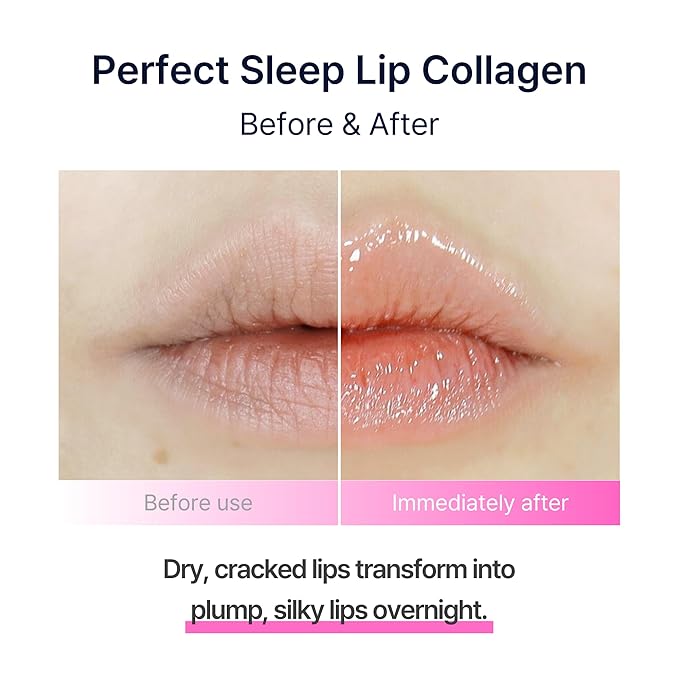 Perfect Sleep Lip Collagen 0.52fl.oz/15ml, Hydrolyzed Collagen+Rice Protein, Willow Bark Extract & Peptide to Nourish, Moisturize & Exfoliate the lips, Sleep-Beauty, Korean Overnight Lip Mask-VivaGrace Women