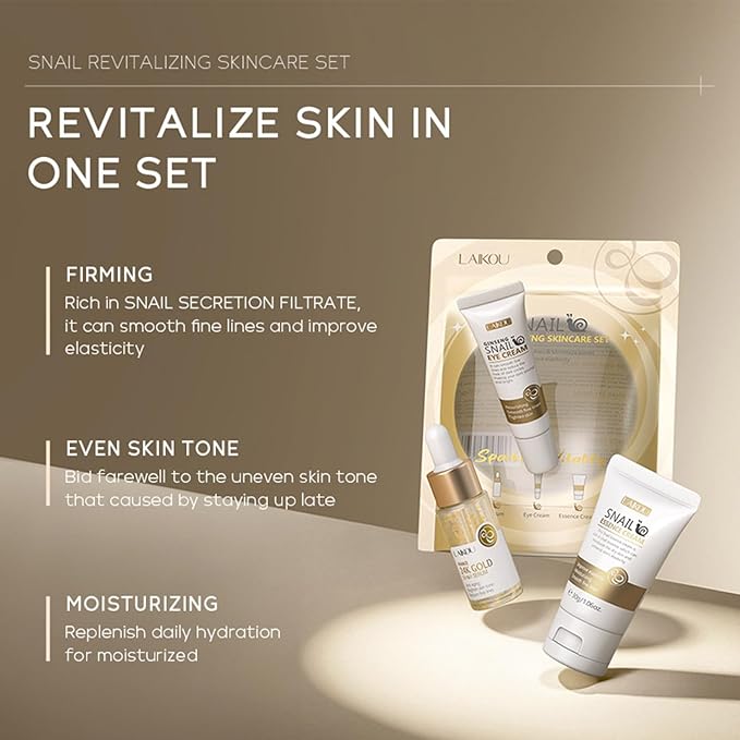 Snail Mucin Skin Care Set,Gold Snail Serum,Ginseng Snail Eye Cream,Snail Essence Cream 3 in 1 Essentials Travel,Improve Damaged Skin Lmproves Elasticity and Minimizes Pores(3pcs)-VivaGrace Women