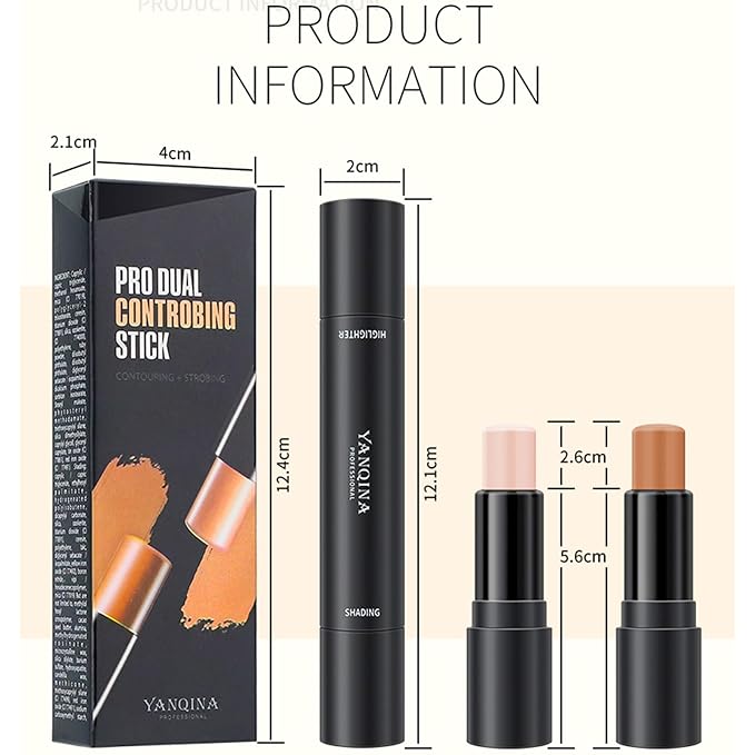 Double-End Contour Highlighter Stick, Face Contour Makeup Contouring Sticks Cream Concealer (1)-VivaGrace Women