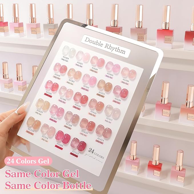 Double Rhythm 28Pcs 0.5Oz Gel Nail Polish Set Same Color Same Bottle Soak Off Gel Polish Kit Nail Art Manicure Salon DIY at Home for Women (Jelly Sheer Clear Collection-T24-8)-VivaGrace Women