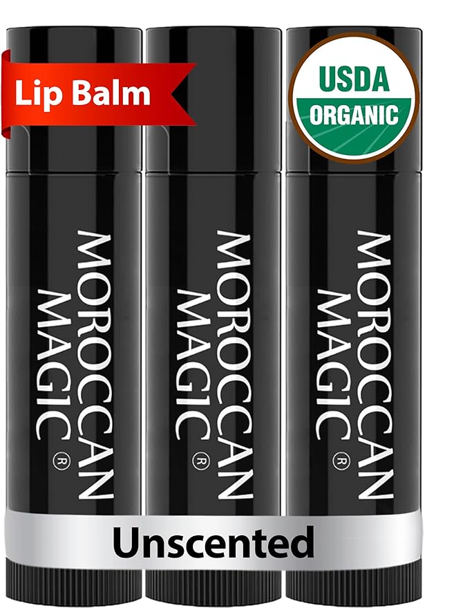 Moroccan Magic Organic Unscented Lip Balm 3 Pack | Ultra-Hydrating Argan Oil Lip Moisturizer + Vitamin E | Natural Chapstick for Dry Lips | Smooth, Non-Toxic | Organic Lip Balm-VivaGrace Women