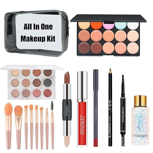 VERONNI Makeup Kit for Girls Women Full Kit ,All In One Makeup Gift Starter Set -Eyeshadow Palettes,Concealer ,Contour ,Lipgloss, Lipliner,Eyeliner,Makeup Brush,Eyebrow Pencil ,Travel Bag for Teens Birthday Christmas-VivaGrace Women