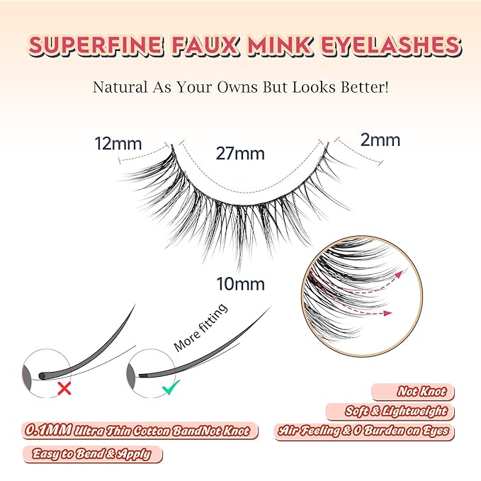 Natural Lashes Wispy Eyelashes Natural Look Short Lashes Pack 12mm Eyelashes C Curl False Lashes Thinner Band 3D Volume Fake Eyelashes 7 Pair Siligli-VivaGrace Women