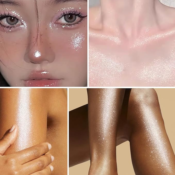 UCANBE Highlighter Makeup Drops Body Glitter Dewy Liquid Face Glow Shimmer for Women Holographic Luminizer Sparkles for Face (Silver Fairy White - 02)-VivaGrace Women