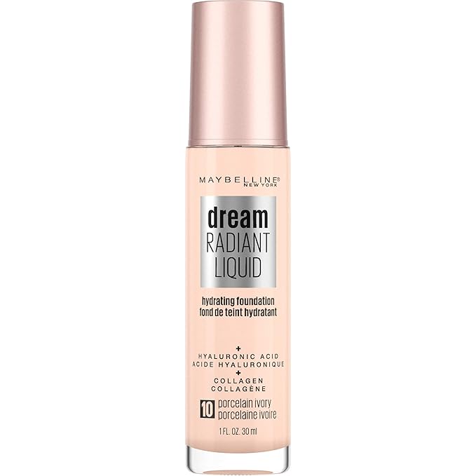 Maybelline Dream Radiant Liquid Medium Coverage Hydrating Makeup, Lightweight Liquid Foundation, Porcelain Ivory, 1 Count-VivaGrace Women