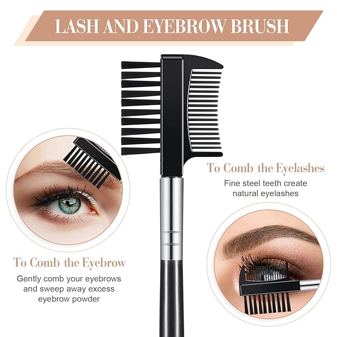 Skyley 4 Pieces Eyebrow Brush Eyelash Separator Brow Comb and Lash Spoolie Professional Eye Makeup Tools Metal Folding Lash Comb Black Double Head Eyelash Brush-VivaGrace Women