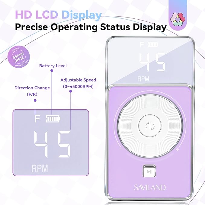 SAVILAND SSPro X-Drill Nail Drill Professional: 45000 RPM Quick Removal for Acrylic Nails Electric Nail File 3000 mAh Nail Drill Kit Portable EFile with Ceramic Bits Sanding Bands Nail Tech Salon-VivaGrace Women