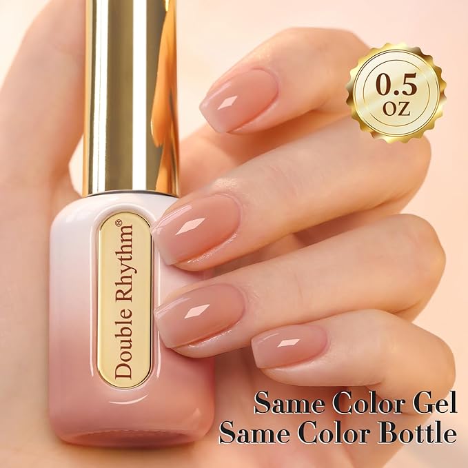Double Rhythm 0.50 OZ Gel Polish Hema Free Same Color Same Bottle Golden Round Translucent Neutral Natural Milky 15 ML Jelly UV Polish Art DIY at Home (Nude Peach-C1368)