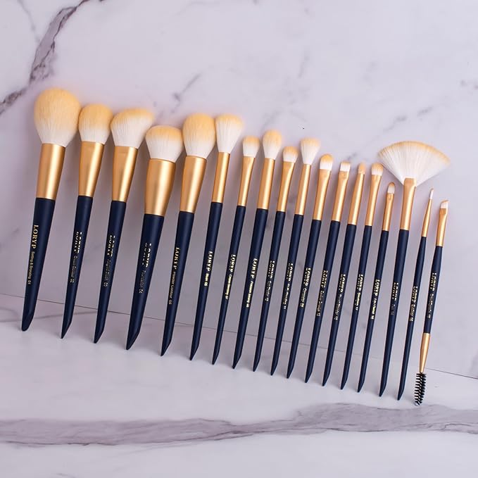 LORYP Makeup Brushes Set Labeled 18 Piece Face and Eye Brush Set Ultra soft hair Foundation, Concealer, Blush, Contour, Blending, Eyeshadow Blue Brush kit-VivaGrace Women