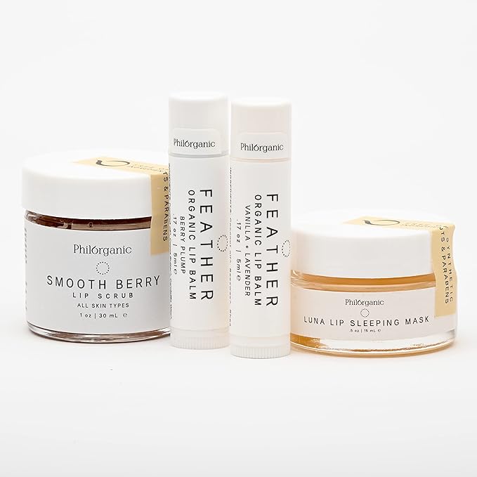 Philorganic Sustainable Lip Care Kit- 4 Pc Organic Gift Set Includes Lip Scrub, Mask, & 2 Balms - Self-Care Spa Moment or Gift - Small Batch USA Made-VivaGrace Women