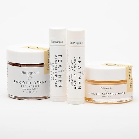Philorganic Sustainable Lip Care Kit- 4 Pc Organic Gift Set Includes Lip Scrub, Mask, & 2 Balms - Self-Care Spa Moment or Gift - Small Batch USA Made-VivaGrace Women