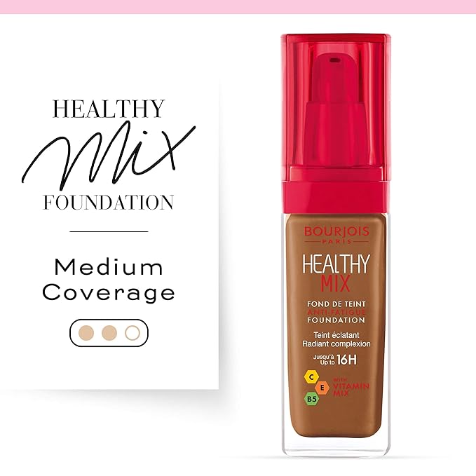 Bourjois Healthy Mix Anti-Fatigue Medium coverage Liquid Foundation 63 Cocoa, 30ml-VivaGrace Women