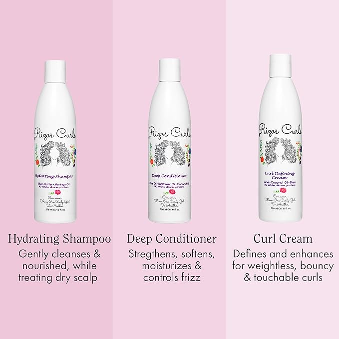 Rizos Curls Trio Bundle, Hydrating Shampoo & Deep Conditioner & Curl Cream Bundle, Gently Cleanse and Hydrate Curly Hair, Style & Define Curls for Frizz Free Volume, For All Curl Patterns 2a - 4c-VivaGrace Women