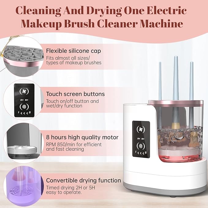 3 IN 1 Electric Makeup Brush Cleaner Machine With Makeup Brush Dryer-Holder-Portable Automatic USB Cosmetic Brushes Cleaner Tool for All Size Beauty Makeup Brush Set,Contour, Eyeshadow, Blush Brush-VivaGrace Women