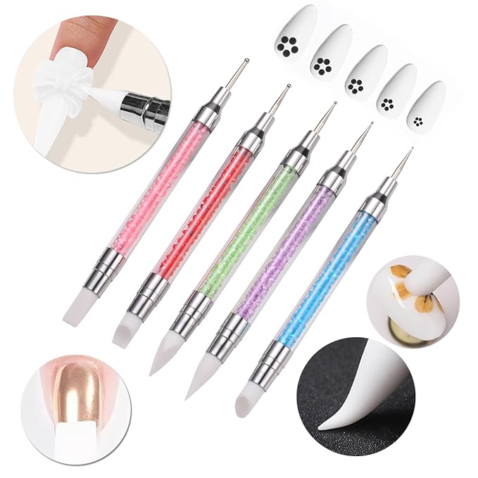 62 Pcs Nail Art Brushes Set,5 Pcs Striping Liner Brush,5 Pcs Dual Tipped Silicone Dotting Sculpture Pen,50 Pcs Nail Sponges for Ombre with Grabbing Pen,Mixing Palette Pen Holder-VivaGrace Women