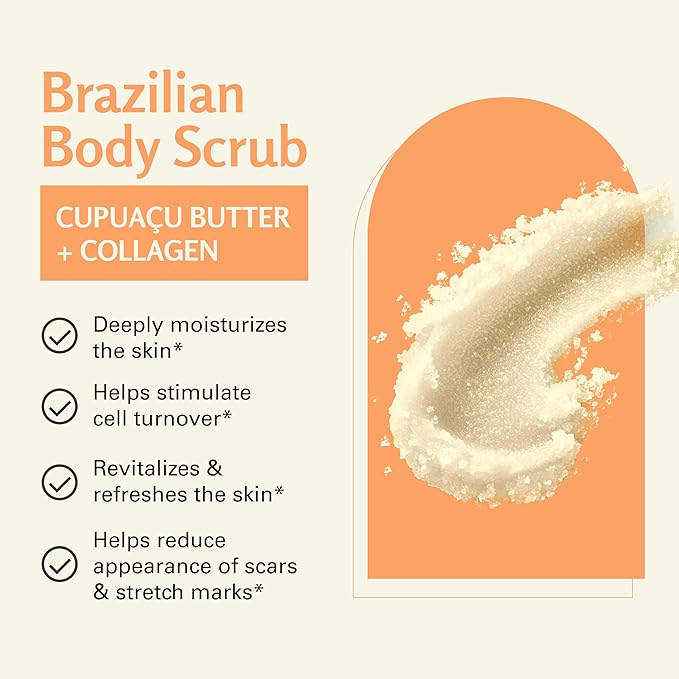 Firming & Moisturizing Brazilian Body Scrub, Gentle Body Exfoliator with Cupuacu Butter, Jojoba Oil & Collagen, 16 oz (453 g) by M3 Naturals-VivaGrace Women