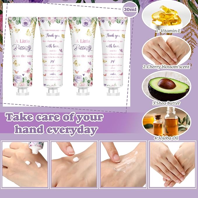 50 Sets 200 Pcs Baby Shower Hand Lotion and Lip Balm Gift Theme Baby Shower Party Favors Travel Size Hand Lotion and Lip Balm Bulk with Organza Bags Tags(Butterfly)-VivaGrace Women