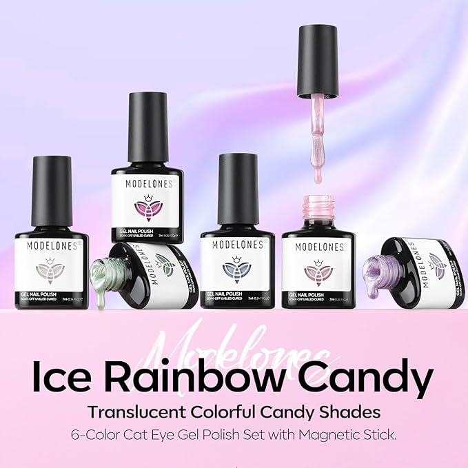 Modelones Cat Eye Gel Nail Polish, 6 Colors Glitter Summer Pink Blue Green Blue Gel Polish Set with Magnet Sparkle Translucent Nail Polish Kit Soak Off Led Nail Art Manicure Salon DIY Gifts-VivaGrace Women