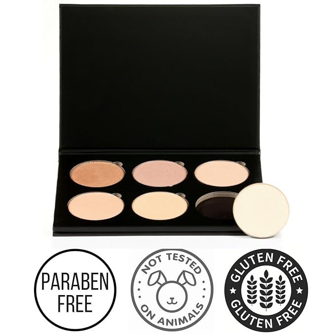 Makeup Highlighter Palette – Beauty Junkees Powder Highlighter Makeup Palette 6 Shades Glow Kit, Face Highlight Make Up Set for Beginners, Professional Quality, Paraben Gluten Cruelty Free Cosmetics-VivaGrace Women
