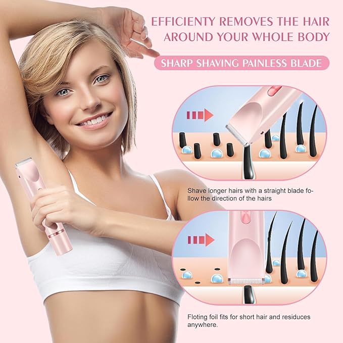 Bikini Trimmer for Women,Dermave Bikini Shaver,2-in-1 Electric Razors for Women(Pale Pink)-VivaGrace Women