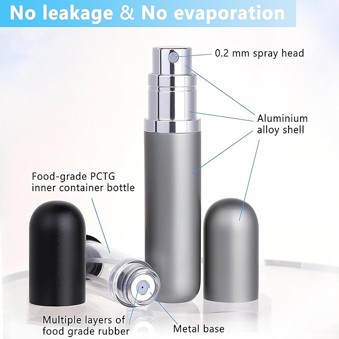 Travel Refillable Perfume Atomizer Bottle 2-Pack 5ml Leakproof Travel Perfume Refillable Bottle (Gray & Gray)-VivaGrace Women