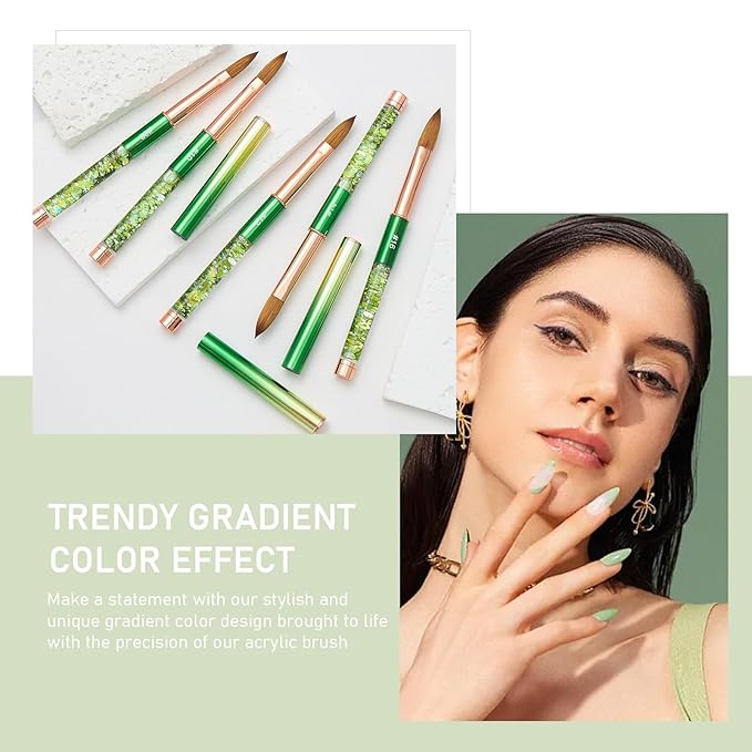 Acrylic Nail Brush Size #16, KEMEISI 100% Pure Kolinsky Nail Art Brushes Sturdy Handle Oval Shaped Acrylic Powder Nail Design Tools for Professional Manicure DIY Home Salon (Green)-VivaGrace Women