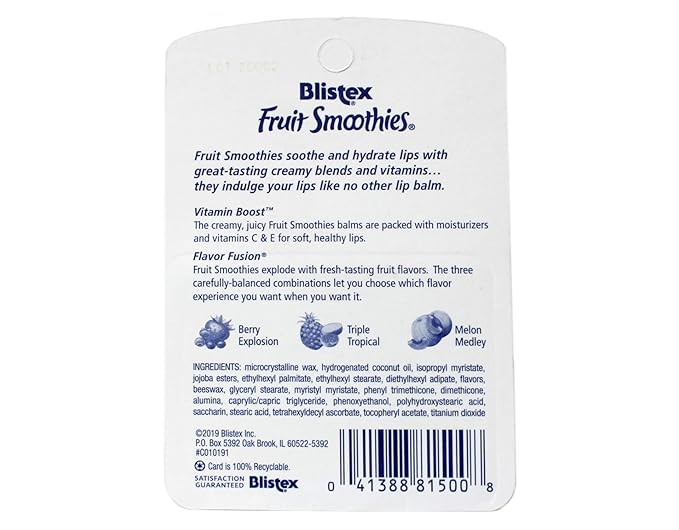 Blistex Fruit Smoothies Lip Moisturizers 3 Sticks 0.10 oz each Pack of 2-VivaGrace Women