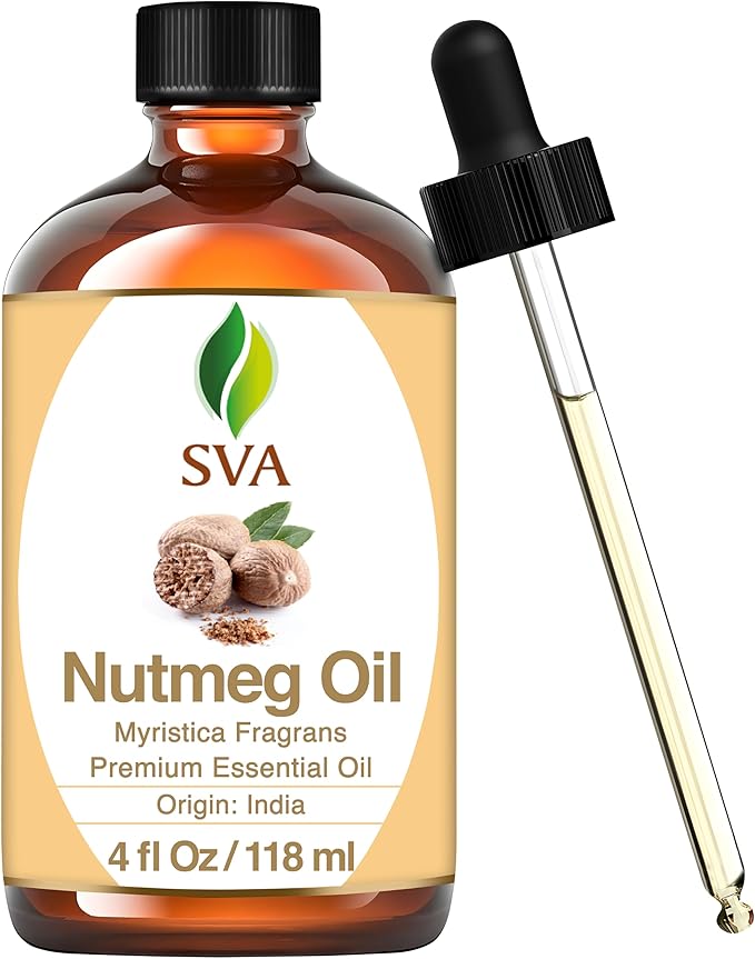 SVA Nutmeg Essential Oil – 4 Fl Oz – 100% Natural Nutmeg Oil - for Diffuser, Hair Care, Face, Skin Care, Aromatherapy, Scalp and Body Massage, Soap and Candle Making – with Dropper-VivaGrace Women