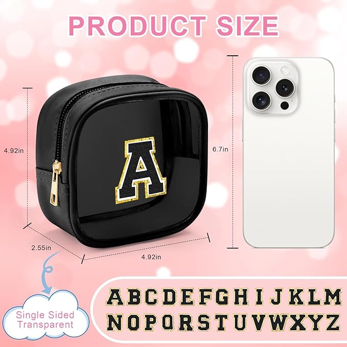 YOOLIFE Initial Makeup Bag Travel Toiletry Bag, Clear Makeup Bag Car Accessories For Women Clear Makeup Bags With Zipper Girlfriend Teacher 13 Year Old Girl Gifts Daughter Girl Gifts Mini Black M-VivaGrace Women