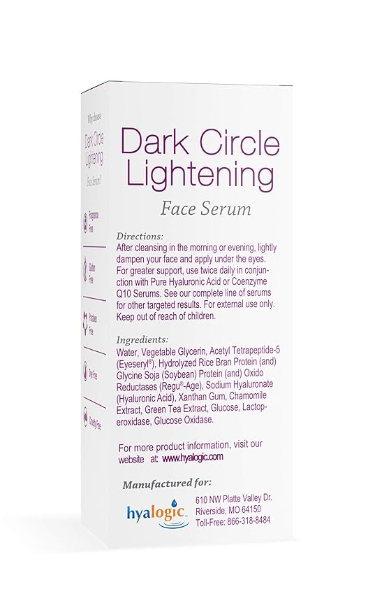 Hyalogic Dark Circle Lightening Face Serum - Treat Under Eye Dark Circles w/Hyaluronic Acid, Eveseryl & Regu-Age - Soothe, Nourish & Rejuvenate Skin - 1oz-VivaGrace Women
