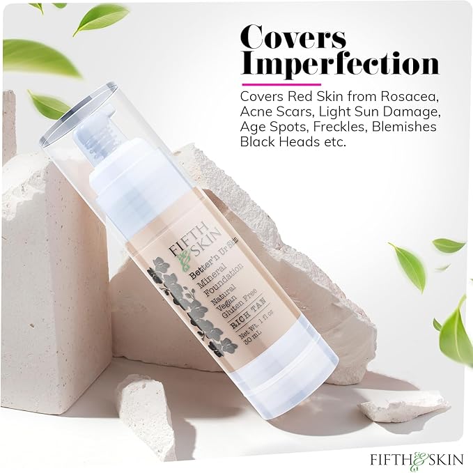 Fifth & Skin: Better’n Ur Skin Liquid Foundation (RICH TAN) - Natural, Organic, Vegan, Cruelty-Free - Gluten-Free Beauty with Buildable Coverage and Palm-Free Luxury - 1 oz-VivaGrace Women