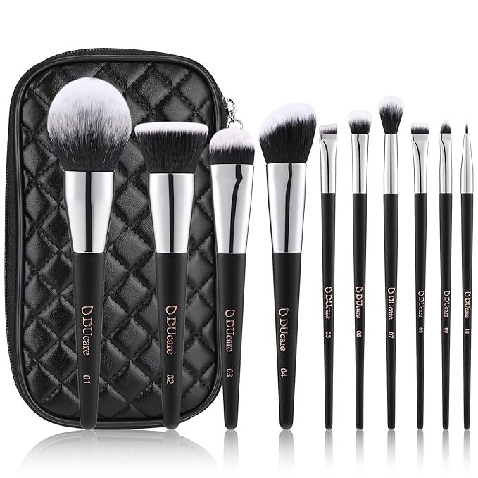 DUcare Makeup Brushes with Case 10Pcs Travel Makeup Brushset Women Gift Premium Synthetic Kabuki Foundation Blending Brush Face Powder Blush Concealers Eye Shadows with bag-VivaGrace Women