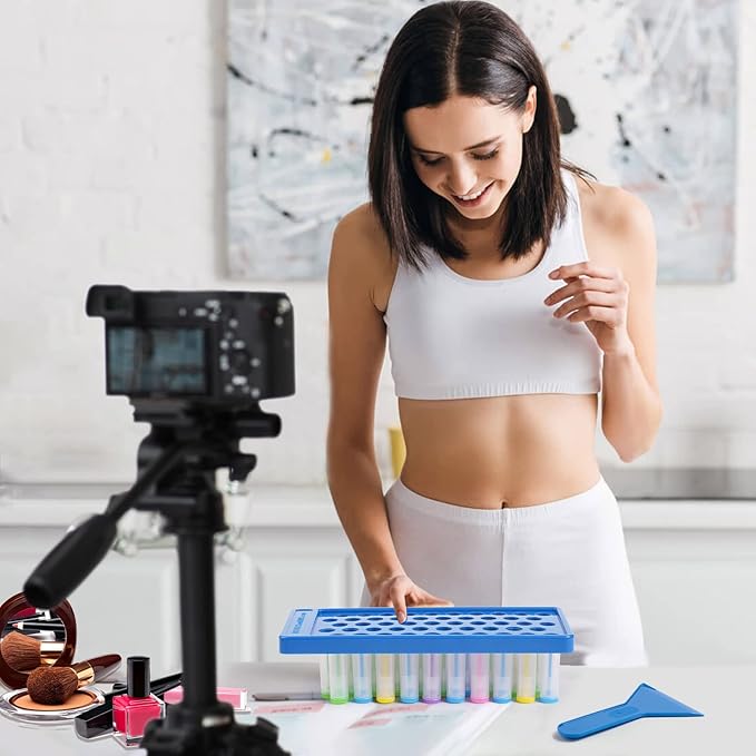 RONRONS Lip Balm Crafting Kit, Professional Lipsticks Filling Tray with 50 Small Holes and Spatula, Easy to Fill 50 Pieces Lipstick Tubes Containers for Business Gifts, Blue-VivaGrace Women