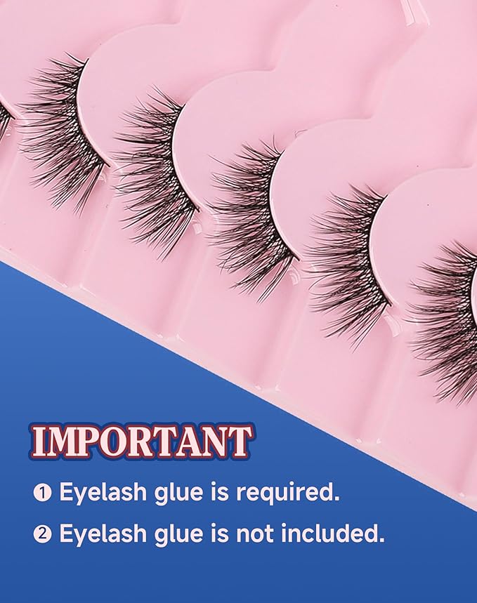 Half Lashes Natural Eyelashes Wispy Lashes Natural Look Cat Eyelashes False Corner Lash Soft Fluffy 3/4 False Eyelash 7 Pairs 14MM D19-VivaGrace Women