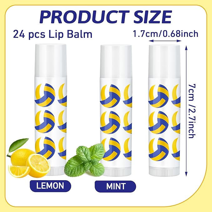 24 Pcs Volleyball Lip Balm Volleyball Team Gifts Volleyball Party Favors Volleyball Lip Balm Gift for Volleyball Team Volleyball Party Guest Supplies (Blue,white,yellow)-VivaGrace Women