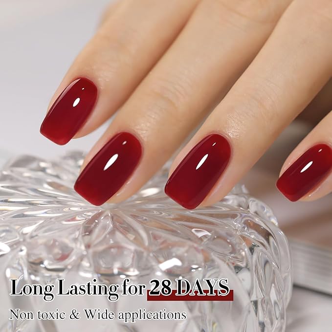 Double Rhythm Translucent Gel Polish Sheer Neutral Natural Light Milky Same Color Same Bottle 15ML Jelly Nail Polish Nail Art DIY at Home (Jelly Burgundy-A1400)-VivaGrace Women