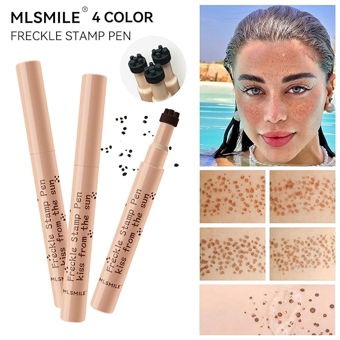 AKARY Stamp Freckle Pen Natural Lifelike Fake Freckles Makeup, Waterproof Long Lasting Quick Dry 5 Comb Corners Natural Like Face Freckle Makeup Pen for Effortless Sunkissed Makeup, 02-Natural Coffee-VivaGrace Women