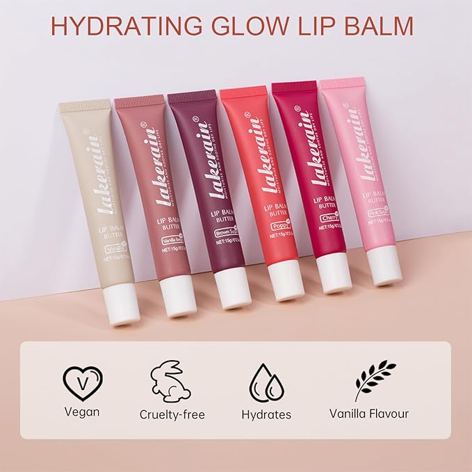 Lip Glowy Balm Butter Lip Balm Plumps Moisturizing Hydrating Lip Mask Repair Moisturizer Lips Care Lip Treatment for Dry Cracked Lip, Glossy Finish, Vegan Tinted Lip Balm Chapstick (#5 Cherry)-VivaGrace Women