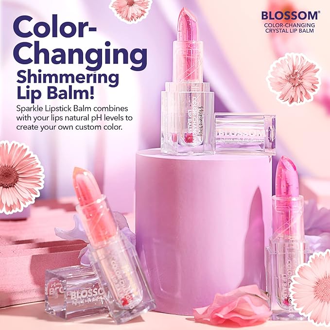 Blossom Moisturizing Color Changing Shimmering Lip Balm Sparkle Lip Stain Tint, Infused with Real Flowers, 3g, Crystal-VivaGrace Women