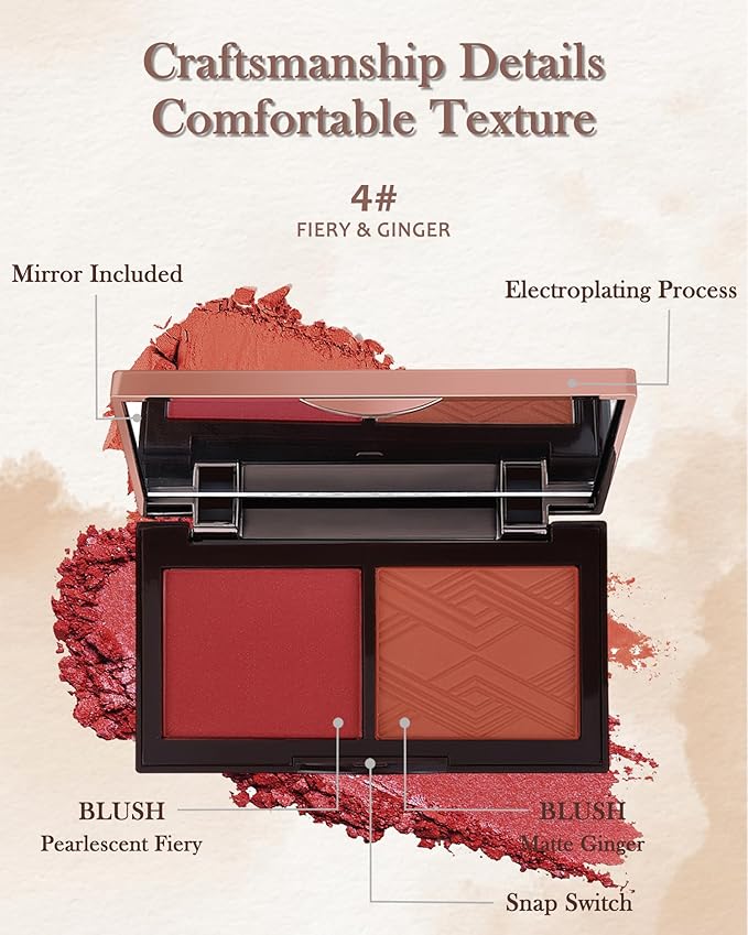 Matte Blush Powder Palette-2Colors Cruelty-Free Buildable Facial Cheek Blusher Pressed Powder Light Luxury Blush Contour Palette for Face,Longlasting Makeup Palette,Valentine's Day Gift for Women-04-VivaGrace Women