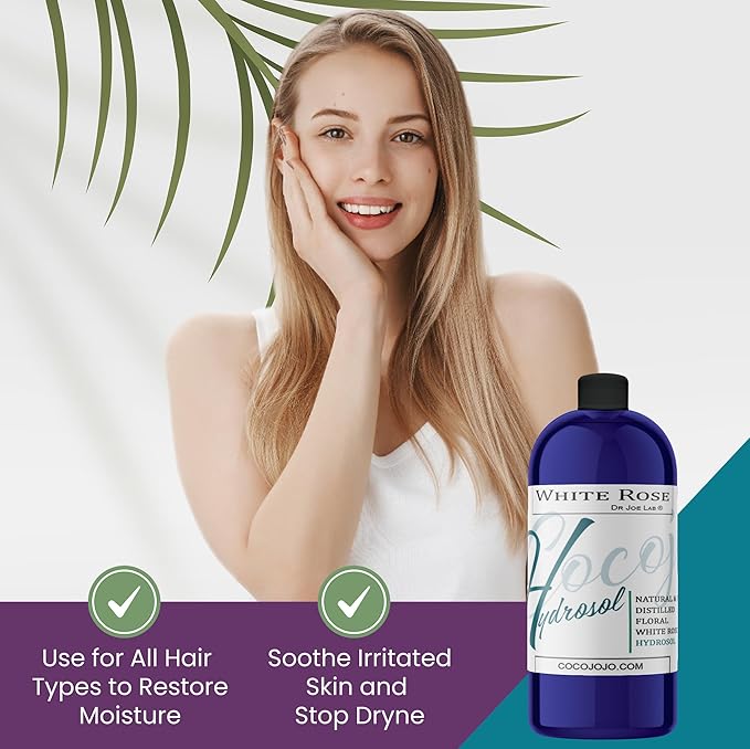 Dr Joe Lab White Rose Water Hydrosol - Pure Natural Distilled Bulgarian Rosewater Non-GMO Vegan Hydrating Toning Spray Mist Face Hair Skin Pores Locs Dreads - Packaging May Vary (32 oz)-VivaGrace Women