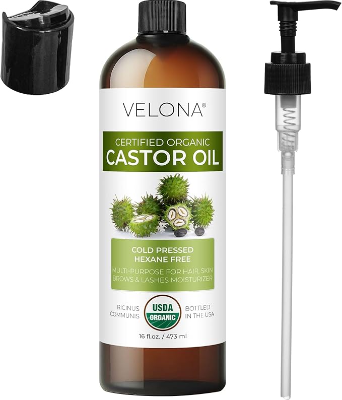 velona USDA Certified Organic Castor Oil - 16 fl oz (With Pump) | For Hair Growth, Boost Eyelashes, Eyebrows | Cold pressed, Natural Oil, USP Grade | Hexane Free, Lash Serum, Caster-VivaGrace Women