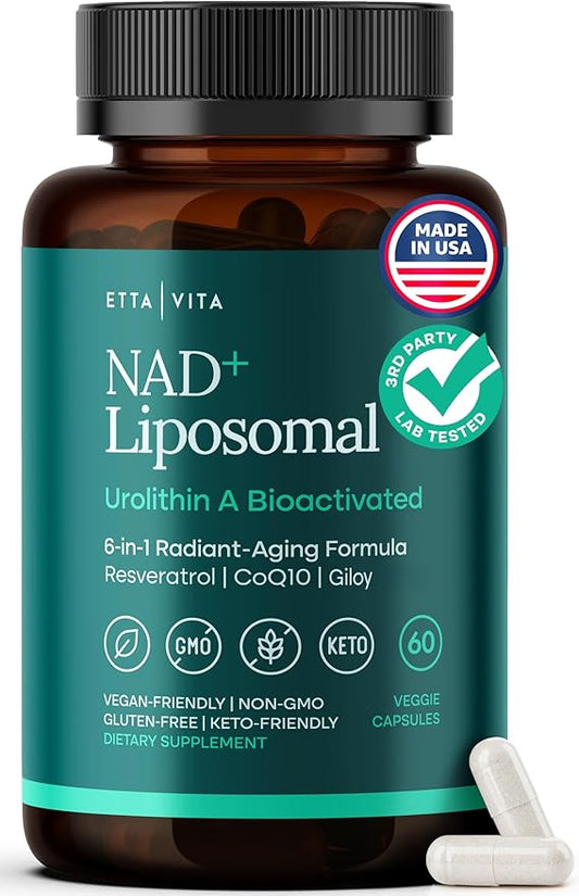 Liposomal NAD+ Supplement 500mg with Urolithin A, CoQ10, Resveratrol & Giloy (Made in USA) Mitochondrial, Cellular Energy, Cognitive, Anti-Aging & Detox Support - 3rd Party Tested Vegan, Non-GMO-VivaGrace Women
